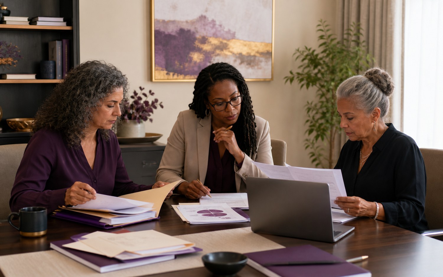 Certification review staff examining standards documents and application materials